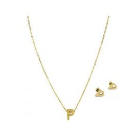 COLLAR Y ARETE INICIAL ACERO INOXIDABLE