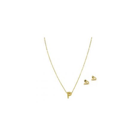 COLLAR Y ARETE INICIAL ACERO INOXIDABLE
